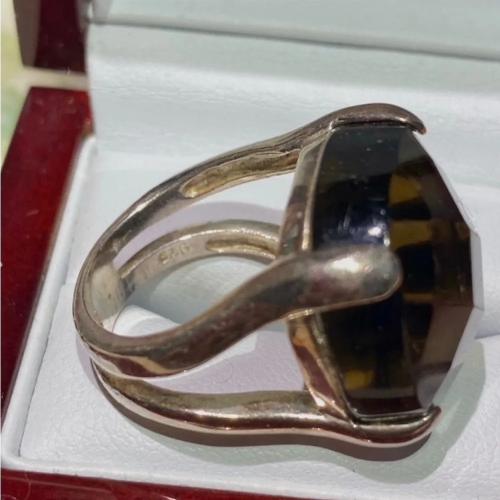 STERLING Silver Smokey Topaz Faceted Stone Ring 7
